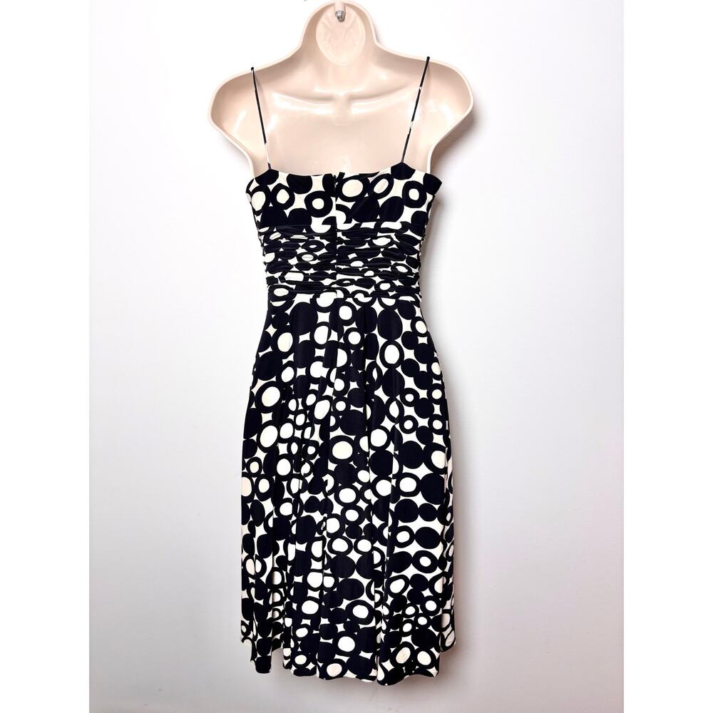 Anne Klein Mod Dress Fit and Flare Ruched Bust Black and White Circular Pattern - Picture 4 of 5